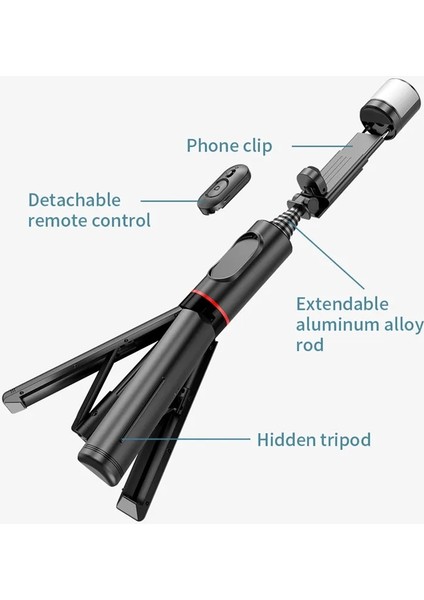 Siyah Q12S Bluetooth Tripod Selfie Çubuğu Gizli Tasarım Dönebilen Dolgu Işığı Lambası Alüminyum Alaşımlı Uzaktan Kumanda Selfie Çubuğu (Yurt Dışından) modelleri