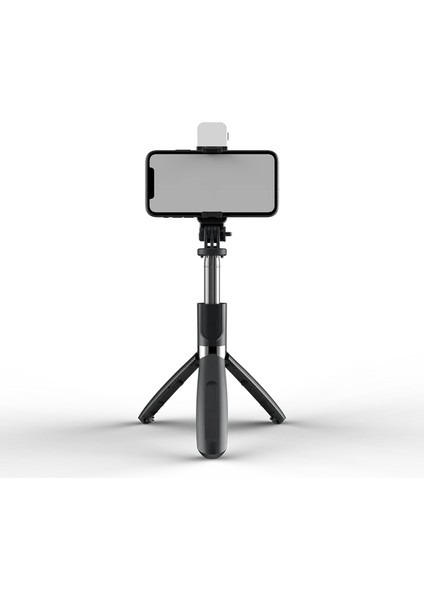 L02S Siyah Kaıqısj Bluetooth Selfie Çubuğu Uzatılabilir Monopod Cep Telefonu Güzellik Lambası Mini Tripod (Yurt Dışından)
