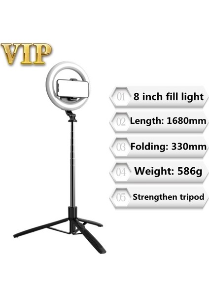 Vıp Siyah Serın Dıer 1680MM Büyük Kablosuz Selfie Sopa Tripod Katlanabilir LED Halka Fotoğraf Işığı Bluetooth Uyumlu Deklanşör (Yurt Dışından)