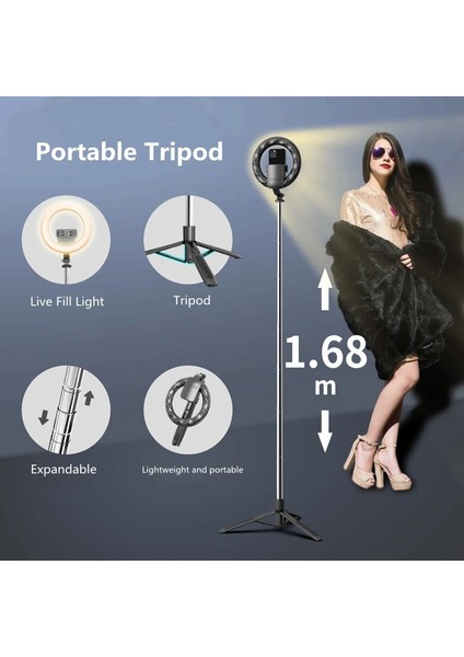 Vıp Siyah Serın Dıer 1680MM Büyük Kablosuz Selfie Sopa Tripod Katlanabilir LED Halka Fotoğraf Işığı Bluetooth Uyumlu Deklanşör (Yurt Dışından) fırsatları