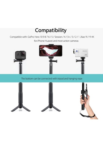 VP422 Vamson Gopro Aksesuarları Tripod Monopod Ayarlanabilir Selfie Sopa Gopro Hero Için 10 9 8 7 6 5 Xiaomi Yi Sjcam Telefon Için (Yurt Dışından)