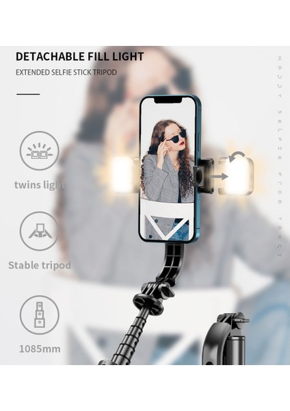 L12D-ÇIFT Doldurma Işığı 1085MM Kablosuz Selfie Çubuğu Tripod, Uzaktan Doldurma Işığı ile Alüminyum Alaşımlı Katlanabilir Taşınabilir Telefon Standı Tutucu, Akıllı Telefon Için (Yurt Dışından) modelleri