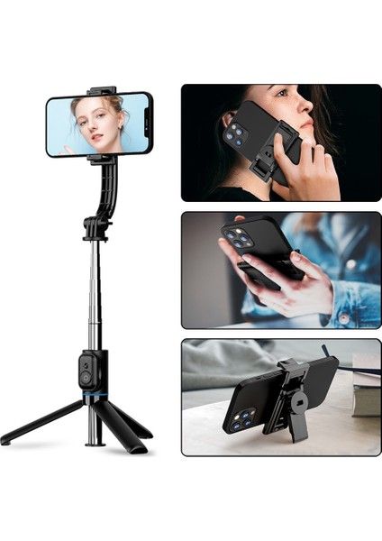 Siyah Yeni 3 In 1 Selfie Çubuğu Tripod Kablosuz Bluetooth Cep Telefonu Tutucu iPhone Samsung Huawei Telefon Çekimi Için El Video Vlog (Yurt Dışından)