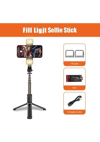 Q08D Kara Kutu Yeni Katlanabilir Bluetooth Kablosuz Selfie Çubuk Tripod Bluetooth Deklanşör Dolgu Işığı Tek Eksenli Sabitleyici Monopod Sıcak Satış (Yurt Dışından)