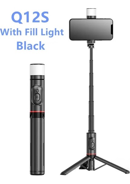 Q12S Siyah Cep Telefonu Selfie Çubuğu Huawei Honor iPhone Android Xiaomi Için Teleskopik Bluetooth Sopa ile (Yurt Dışından)
