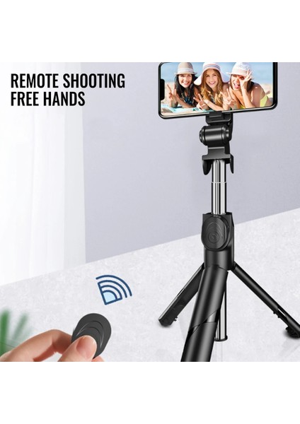 Siyah Cep Telefonu 360 Derece Kablosuz Monopod Selfie Sopa Katlanabilir Ayarlanabilir Masaüstü Mini Tripod Cep Telefonu Aksesuarları Siyah (Yurt Dışından) modelleri