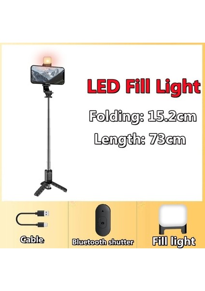 Doldurma Işığı ile Cool Dıer 152MM Mini Kablosuz Selfie Çubuğu Bluetooth Selfie Katlanabilir Dolgu Işığı Deklanşörlü Tripod Ios Android Için (Yurt Dışından)
