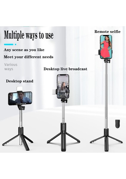 H1 Siyah Selfie Çubuklarıtaşınabilir Kablosuz Bluetooth Uyumlu Katlanabilir Mini Tripod, Iphone Xiaomi Huawei Için Dolgu Işığı Uzaktan Deklanşör ile (Yurt Dışından) modelleri