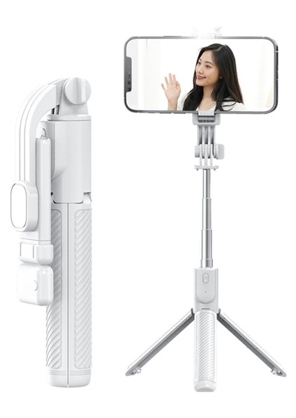 03 Dolgu Işığı Kaygan Desenli Cep Telefonu Selfie Çubuğu Bluetooth Uyumlu Entegre Genişletilmiş Video Kamera Braketi Teleskopik Canlı Tripod (Yurt Dışından)