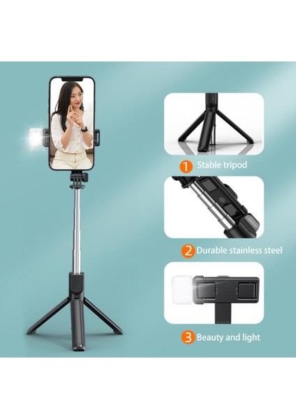 03 Dolgu Işığı Kaygan Desenli Cep Telefonu Selfie Çubuğu Bluetooth Uyumlu Entegre Genişletilmiş Video Kamera Braketi Teleskopik Canlı Tripod (Yurt Dışından) fiyatları