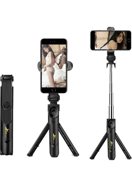 Siyah Floveme Akıllı Telefon Bluetooth Selfie Çubuğu Tripod Entegre Çok Fonksiyonlu Video Canlı Destek Telefon Tutucu iPhone 12 13 (Yurt Dışından) fiyatları