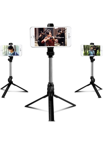 Siyah Floveme Akıllı Telefon Bluetooth Selfie Çubuğu Tripod Entegre Çok Fonksiyonlu Video Canlı Destek Telefon Tutucu iPhone 12 13 (Yurt Dışından) modelleri
