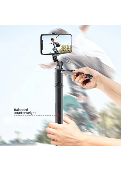 L05 Siyah 2021 Trend 360 Rotasyon Kablosuz Deklanşör Selfie Çubuğu L05 Uzun Tripodlu 1490 mm Uzunluk Uzatılabilir Selfie Tripod (Yurt Dışından) fırsatları