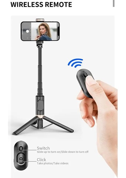 Pembe 2023 Taşınabilir Kablosuz Bluetooth Telefon Teleskopik Selfie Sopa Tripod Cep Telefonu Çok Fonksiyonlu Canlı Yayın Braketi Damla (Yurt Dışından)