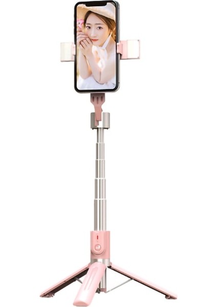 Pembe Kablosuz Bluetooth Selfie Sopa Uzatılabilir Monopod Mini Tripod Dolgu Işığı ile Bluetooth Uzaktan Deklanşör Ios Android Telefon Için (Yurt Dışından)