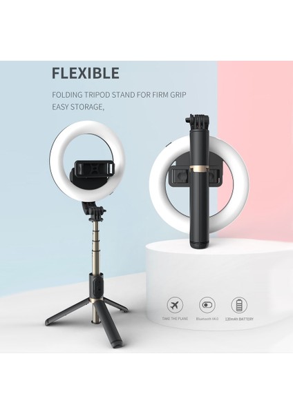 Cool Dıer Kablosuz Bluetooth Uyumlu Selfie Çubuğu Katlanabilir El Uzaktan Deklanşör Tripod LED Halkalı Fotoğraf Işığı (Yurt Dışından) modelleri