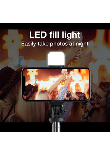 Siyah L02S Selfie Çubuğu Katlanabilir Tripod Monopod Selfie Çubuğu Bluetooth Kablosuz Düğme Deklanşör ile LED Işık Ios Android Için (Yurt Dışından) modelleri