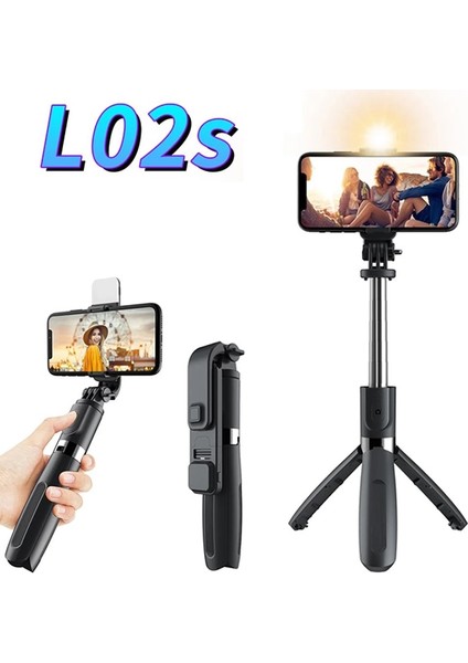 Siyah L02S Selfie Çubuğu Katlanabilir Tripod Monopod Selfie Çubuğu Bluetooth Kablosuz Düğme Deklanşör ile LED Işık Ios Android Için (Yurt Dışından) indirimleri
