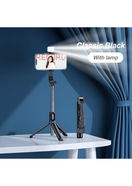 Siyah Küçük Işıklar El Selfie Sopa Entegre Tripod Kamera Fotoğrafçılığı Canlı Için Taşınabilir Teleskopik Bluetooth Selfie Sopa Sabitleyici (Yurt Dışından)