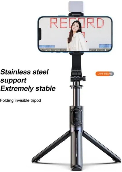 Siyah Küçük Işıklar El Selfie Sopa Entegre Tripod Kamera Fotoğrafçılığı Canlı Için Taşınabilir Teleskopik Bluetooth Selfie Sopa Sabitleyici (Yurt Dışından) modelleri