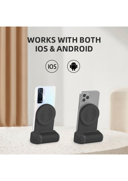 Siyah Manyetik Kamera Kolu Kamera Braketi Magsafe Masaüstü Kablosuz Şarj Cihazı 3'ü 1 Arada Akıllı Bluetooth El Sarsıntı Önleyici Selfie Çubuğu (Yurt Dışından)