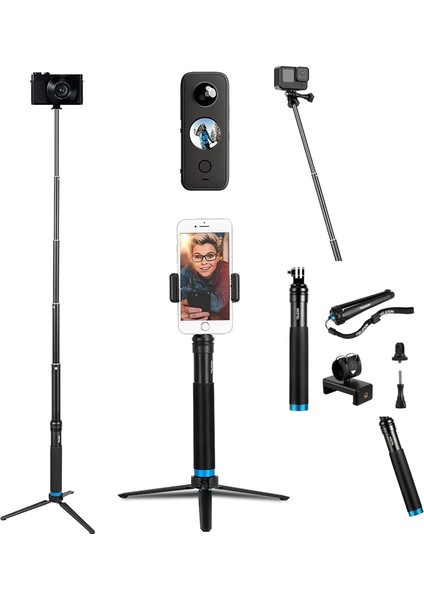 Bir Telesın Alüminyum Selfie Çubuğu Uzatılabilir El Monopod Tripod Bağlama Aparatı Gopro Hero 10 9 8 7 Yi 4K Djı INSTA360 Akıllı Telefon (Yurt Dışından)