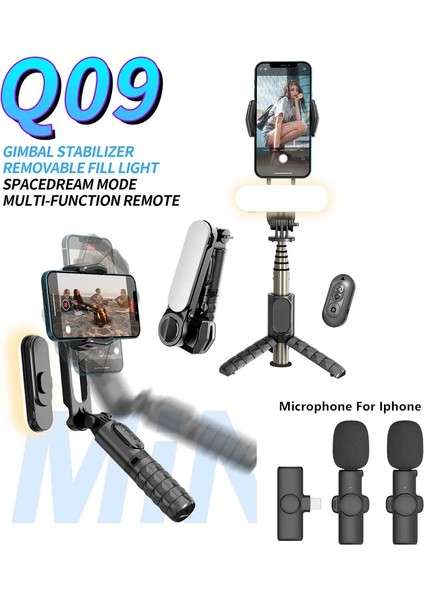 Cep Telefonu Selfie Çubuk Tripod Için Gimbal Sabitleyici Dolgu Işığı ile Xiaomi IPhone Akıllı Telefon Için Kablosuz Bluetooth Mikrofon (Yurt Dışından)