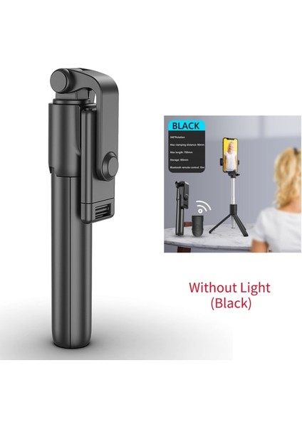Siyah Işıksız Katlanabilir Tripod Monopod Kablosuz Bluetooth Uyumlu Selfie Çubuğu LED Halka Işık ile iPhone Için Android Canlı Tripod (Yurt Dışından)