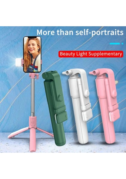 Siyah Işıksız Katlanabilir Tripod Monopod Kablosuz Bluetooth Uyumlu Selfie Çubuğu LED Halka Işık ile iPhone Için Android Canlı Tripod (Yurt Dışından)