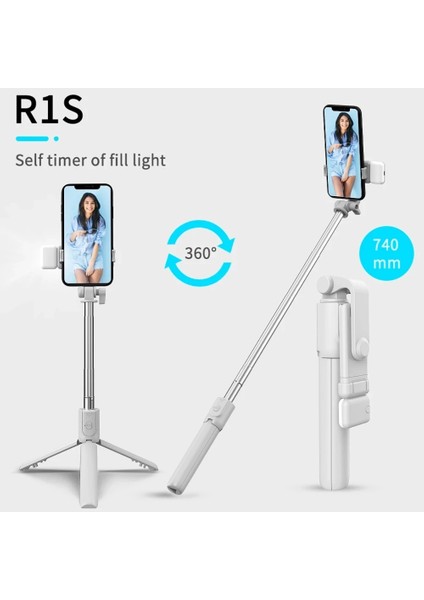 Siyah Işıksız Katlanabilir Tripod Monopod Kablosuz Bluetooth Uyumlu Selfie Çubuğu LED Halka Işık ile iPhone Için Android Canlı Tripod (Yurt Dışından)