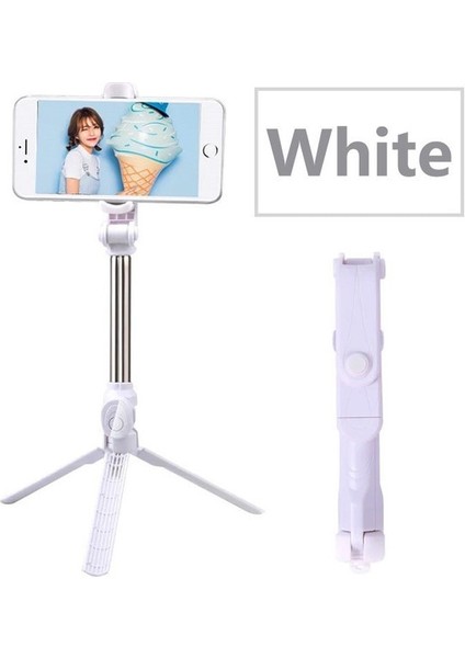 Beyaz Bluetooth Selfie Çubuğu Roreta 3'ü 1 Arada Kablosuz Katlanabilir Mini Tripod iPhone Ios Android Için Uzaktan Kumanda ile Genişletilebilir Monopod (Yurt Dışından)