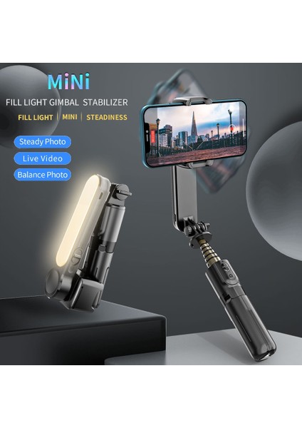 Siyah Kablosuz Bluetooth Selfie Sopa Tripod El Gimbal Sabitleyici Dolgu Işığı ile Cep Telefonu Gimbal Sabitleyici (Yurt Dışından) fiyatları