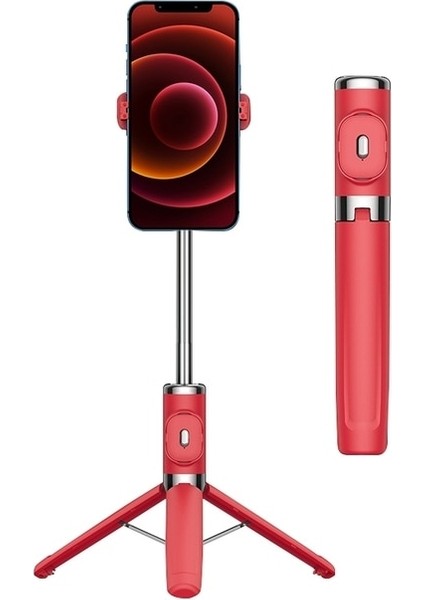 Kırmızı 360 Derece Çekim Selfie Sopa Telefon Tutucu Tripod Bluetooth Uzaktan Kumanda Kaymaz Çizilmez Anti-Damla (Yurt Dışından)