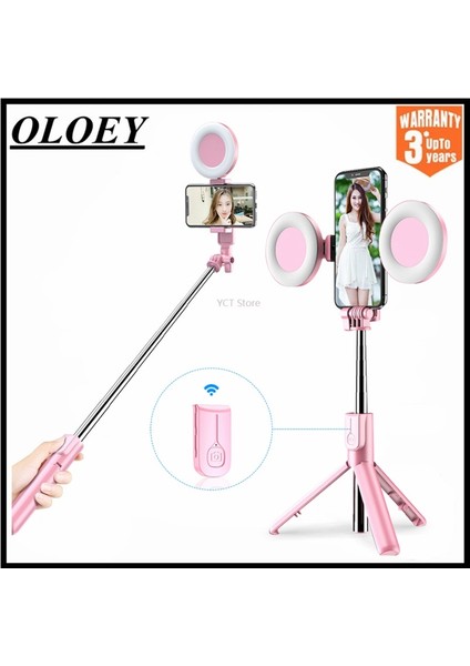 Pembe, Hafif Katlanabilir Tripod Monopod Kablosuz Bluetooth Uyumlu Selfie Çubuğu, Android Canlı Tripod Için IPhone Için LED Halka Işıklı (Yurt Dışından) indirimleri