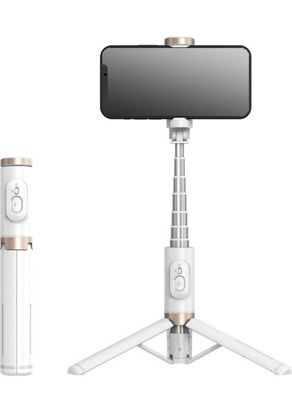 Q12 Beyaz Xaiomi Tripod Telefon Selfie Çubuğu Tripod Dolgu Işığı Katlanır Alüminyum Alaşım Mini Telefon Tutucu Kablosuz Bluetooth Selfie Sopa (Yurt Dışından)
