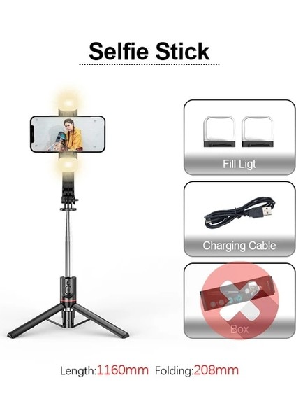 Işıklı Kutu Yok Cool Dıer 2022 Yeni Katlanabilir Kablosuz Bluetooth Selfie Çubuğu Tripod Uzaktan Deklanşörlü Doldurma Işığı Selfie Stck Akıllı Telefon Için (Yurt Dışından)
