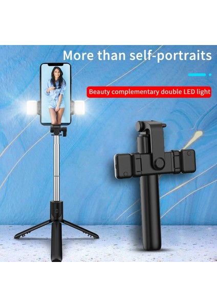 Siyah R1 Taşınabilir Cep Telefonu Selfie Çubuğu Tripod Bluetooth Uyumlu Deklanşör Monopod, Dolgu Işığı ile Katlanabilir Cep Telefonu Tutucu (Yurt Dışından)