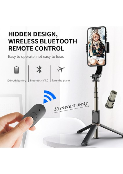 Q08 Siyah Q08 Bluetooth Selfie Çubuğu El Gimbal Sabitleyici Anti-Shake Selfie Çubuğu Genişletilebilir Mini Tripod Huawei Ios Android Için (Yurt Dışından)