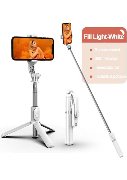 Beyaz Teleskopik Kablosuz Bluetooth Selfie Sopa Katlanabilir Dolgu Işığı Tripod Mini Deklanşör Ios Android Akıllı Telefonlar Için Uzaktan Kumanda (Yurt Dışından)