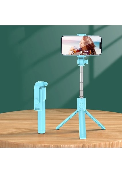 Mavi Bluetooth Kablosuz Selfie Çubuğu Mini Tripod Dolgu Işığı ile Uzatılabilir Ios Android Telefon Için Uzaktan Deklanşör Canlı Yayın (Yurt Dışından)