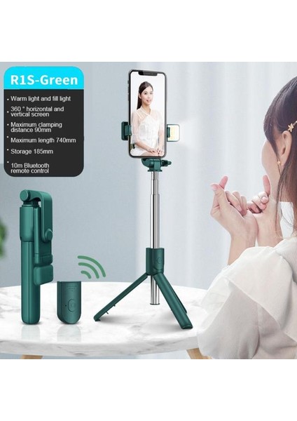 R1S Yeşil LED Siyah Kablosuz Bluetooth Özçekim Çubuğu Tripod Katlanabilir Braket Xiaomi Redmi Için Huawei iPhone 12 Samsung Akıllı Telefon Android Ios Tutucu (Yurt Dışından)
