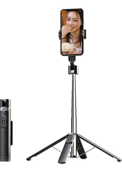 P04 Siyah Bluetooth Selfie Çubuğu Tripod Telefon Braketi Takviyeli Tetrapod Bluetooth Selfie Braketi Çift Dolgu Işığı Xiaomi Huawei Ios Için (Yurt Dışından)