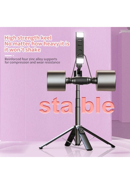 P04 Siyah Bluetooth Selfie Çubuğu Tripod Telefon Braketi Takviyeli Tetrapod Bluetooth Selfie Braketi Çift Dolgu Işığı Xiaomi Huawei Ios Için (Yurt Dışından)