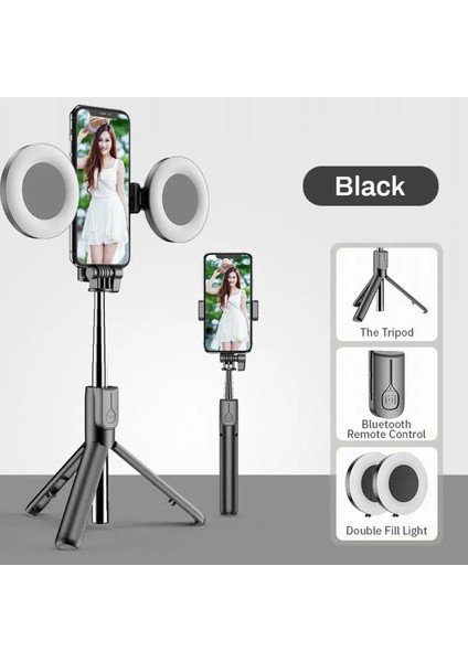Siyah Sıcak Genişletilmiş Bluetooth Selfie Çubuk Tripod Çift Doldurma Işığı Tripod, Android Ios Akıllı Telefon Cep Telefonu Için Uzaktan Deklanşör ile (Yurt Dışından) fiyatları