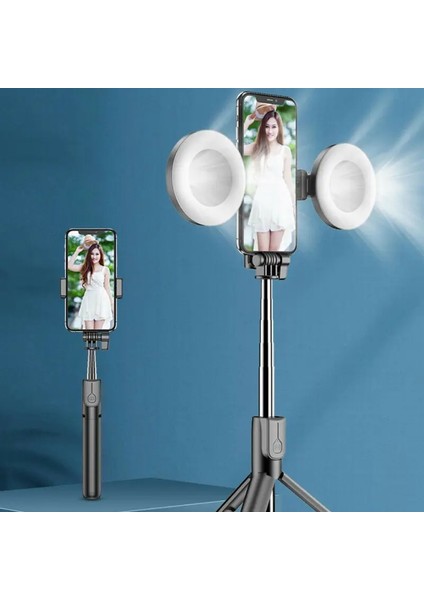 Siyah Sıcak Genişletilmiş Bluetooth Selfie Çubuk Tripod Çift Doldurma Işığı Tripod, Android Ios Akıllı Telefon Cep Telefonu Için Uzaktan Deklanşör ile (Yurt Dışından) modelleri