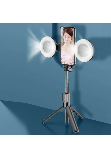 Siyah Sıcak Genişletilmiş Bluetooth Selfie Çubuk Tripod Çift Doldurma Işığı Tripod, Android Ios Akıllı Telefon Cep Telefonu Için Uzaktan Deklanşör ile (Yurt Dışından) fırsatları
