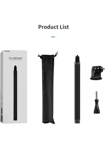 Paket B Telesın 116 cm Karbon Fiber Monopod Selfie Çubuğu Uzatılabilir 1/4 Vida ile Gopro Hero 10 9 8 7 6 INSTA360 Osmo Eylem Kamera (Yurt Dışından)
