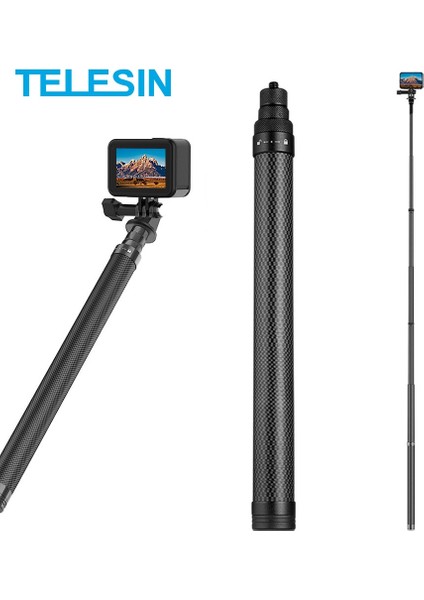 Paket B Telesın 116 cm Karbon Fiber Monopod Selfie Çubuğu Uzatılabilir 1/4 Vida ile Gopro Hero 10 9 8 7 6 INSTA360 Osmo Eylem Kamera (Yurt Dışından)