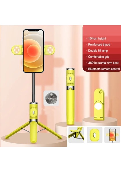 Sarı M01S Tripod Uzaktan Kumandalı Selfie Çubuğu Kablosuz Bluetooth Uyumlu Geri Çekilebilir Çift Dolgu Işığı Ios Android Için En Iyisi (Yurt Dışından)