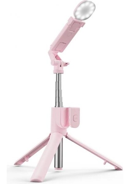 Tek Açık Pembe Çok Fonksiyonlu Bluetooth Uyumlu Selfie Çubuğu Dolgu Işığı Halkası Katlanabilir Tripod Iphone Xiaomi Samsung Fotoğraf Canlı Video (Yurt Dışından)